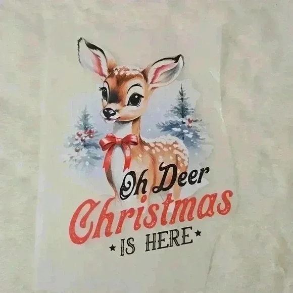 Oh Deer Christmas Is Here Vintage Style Christmas Reindeer DTF Transfer - Picture 1 of 1